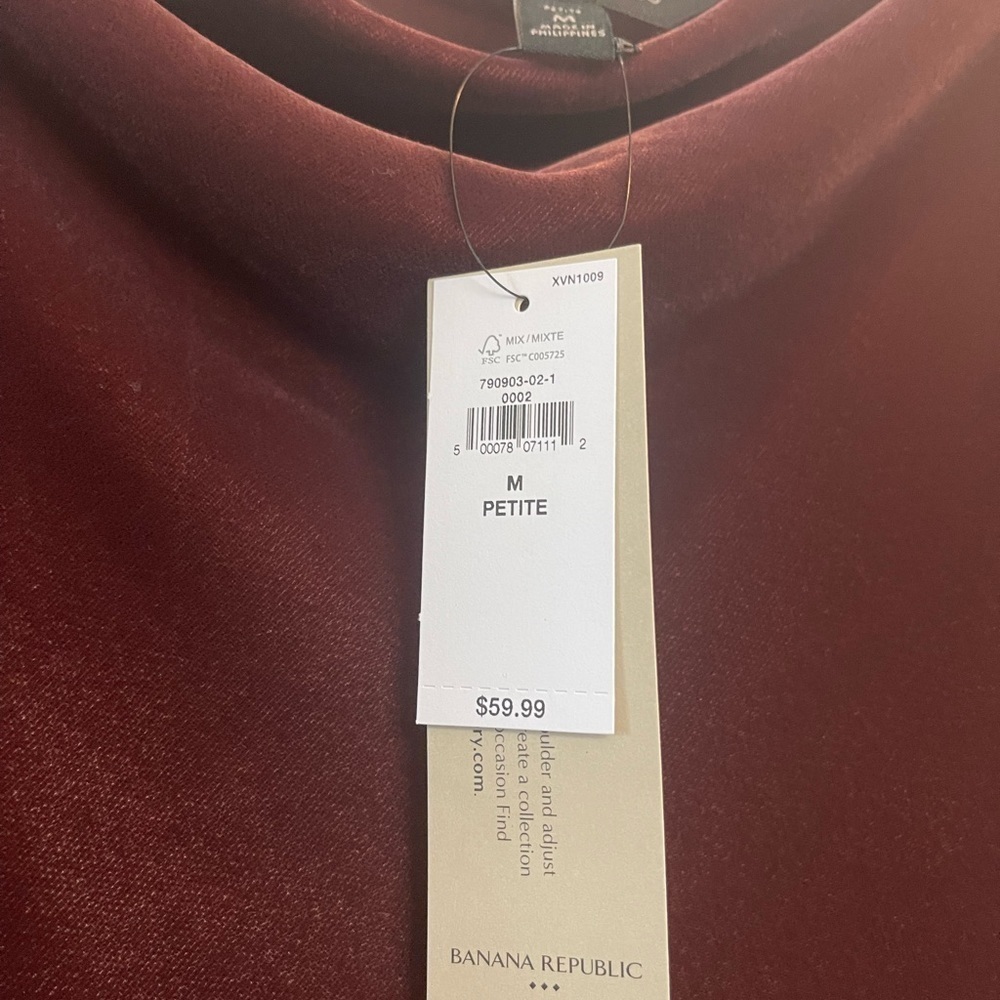 NWT banana republic- Petite Velvet Cowl-Neck Camisole Bordeaux - MP - Picture 2 of 3
